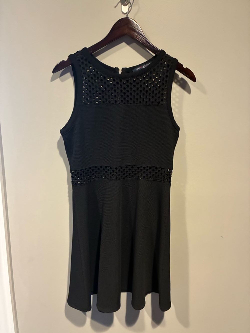 one clothing Black Sleeveless Mini Dress with Eyelet Panels